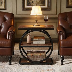 Industrial 3-Tier Console <b>Table</b> Round Metal Frame <b>Sofa</b> <b>Side</b> <b>Table</b> - Product Image 3