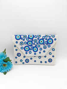 Handmade Canvas <b>Clutch</b> <b>Bag</b> with Mirror Work Embroidery and Jute Beading Budget-Friendly Coin Purse - Product Image 4