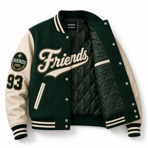 Men's Customized Color Green <b>Fleece</b> Stand Collar Front Customized Logo Winter Varsity <b>Jacket</b> - Product Image 5