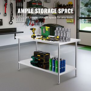 Tavolo da Lavoro in Acciaio Inox Resistente 30 X 60 X 34 Pollici con Capacità di Carico di 410 Kg e 3 Altezze Regolabili - Product Image 4