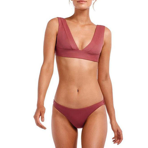 Women Solid Color Bikini Set Underwire Backless Triangle Bra <b>Thong</b> Bottoms Stretch Swimwear Beachwear Spandex/Nylon Knitted - Product Image 2