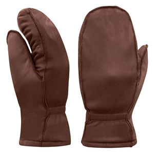 Mitaines d'hiver en cuir marron, longueur poignet, style uni, thermiques, pour l'extérieur - Product Image 1