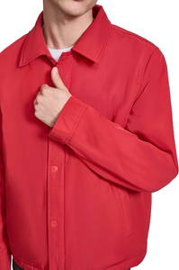 Men's Red <b>Canvas</b> Shirt Jacket Turn-Down Collar Button Closure Casual Outerwear Regular Fit Autumn Wear - Product Image 4