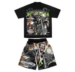 Conjunto de Verano para Hombre de Dos Piezas con Logotipo Personalizado TAHAD 2026, Conjunto de Camiseta y Pantalones Cortos con Lavado Ácido - Product Image 1