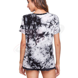 Camiseta de Mujer con Estampado Tie Dye, Manga Corta, Cuello Redondo, Corte Regular, Informal, Transpirable, Tejida, 100% Algodón, para Primavera/Verano - Product Image 4