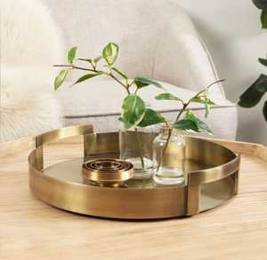 Plateau décoratif rond moderne avec poignées, emballage en une seule pièce - Product Image 5