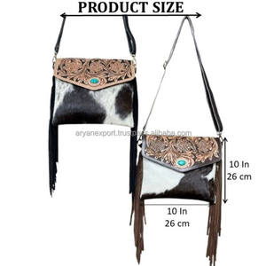 กระเป๋าถือแบบคาดลำตัวหนังวัวประดับมือสไตล์โบฮีเมียนสำหรับผู้หญิงกระเป๋าสตางค์แบบซองหินสีเทอร์ควอยซ์หนังแท้สไตล์ตะวันตก - Product Image 2