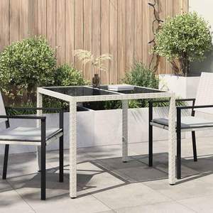 Tavolo da pranzo da giardino in polyrattan bianco 90x90x75 cm per esterni - Product Image 1
