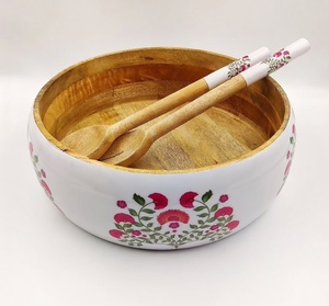 Bol de service en bois naturel de haute qualité avec motif imprimé en émail, décoration d'intérieur, pour salades et desserts, au meilleur prix - Product Image 5