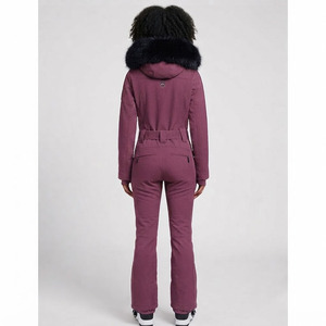 Combinaison de ski pour homme, bordeaux, imprimée, avec capuche en fourrure, fermeture éclair, imperméable 10 000 mm, polyester, vêtements d'hiver pour la neige - Product Image 3