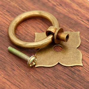 Vintage <b>Antique</b> Bronze Ring Pulls with Four-Leaf Clover Shaped Base - Pure Solid Brass Cabinet Hardware- Ring Size Knobs - Product Image 4