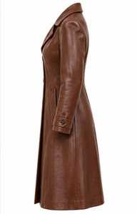 Gabardina Larga de Cuero Marrón para Mujer con Cierre de Botones - Product Image 2