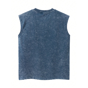 Camiseta sin mangas para hombre, azul, con efecto lavado ácido, cuello redondo, estampado de palmeras, transpirable, para verano - Product Image 2