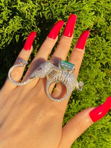 Anillo de Elefante con Esmeralda, Anillo de la Prosperidad, Anillo de 3 Dedos, Anillo de Elefante con Esmeralda y Diamantes, Anillo Hecho a Mano con 1001 Diamantes - Product Image 4