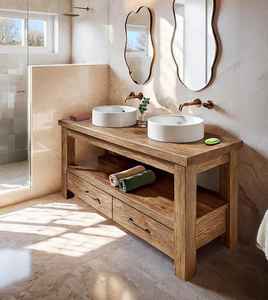 Mueble de Baño de Madera Maciza, Moderno, con Lavabo, Consola de Lavabo de Madera Natural, Almacenamiento, Lavabo Doble, Muebles de Baño - Product Image 1