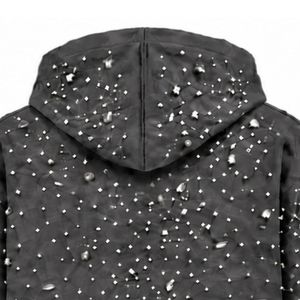 Sweat-shirt à capuche gris anthracite perlé avec fermeture éclair, orné de perles, style streetwear, manches longues, avec poches avant - Product Image 6