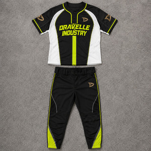 Ensemble uniforme de baseball et softball personnalisé OEM pour hommes – Maillot et pantalon en maille noire fluo respirante à séchage rapide pour équipe - Product Image 1