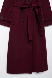 Maroon Solid Color <b>Women</b> <b>Wool</b> Trench <b>Coat</b> <b>Double</b> <b>Breasted</b> Solid Color Long Custom <b>Wool</b> <b>Coats</b> - Product Image 4