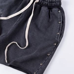 Shorts en coton pour hommes, taille mi-haute, avec cordon élastique, couleur unie, décontractés, avec rivets décoratifs, tissu respirant - Product Image 6