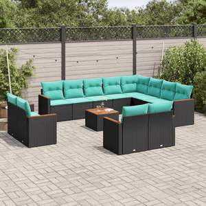 Set di divani da giardino in polyrattan nero da 13 pezzi con cuscini per divani da giardino - Product Image 1