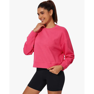 Sweat-shirts à fente latérale pour femmes, ourlet asymétrique, col rond, coupe oversize, manches longues, en molleton doux, mélange de coton, décontracté - Product Image 6