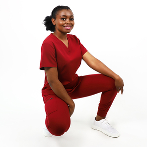 2026 New Women's Red V-Neck <b>Scrub</b> Top With Front Pockets Hospital <b>Uniform</b> Polyester Woven Fabric - Product Image 6