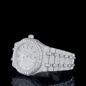 Reloj de Lujo con Cristales de Zafiro y Diamantes de Moissanita, Mecánico Personalizado, Correa de Acero Inoxidable de 20mm, Totalmente Adornado - Product Image 2