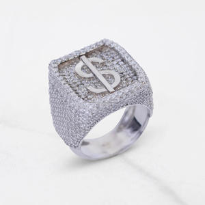 แหวนเงินแท้ 925 ประดับเพชรโมอิสซาไนต์รูปสัญลักษณ์ดอลลาร์ ดีไซน์แบบ Iced Out สำหรับผู้ชาย สไตล์ฮิปฮอป - Product Image 1