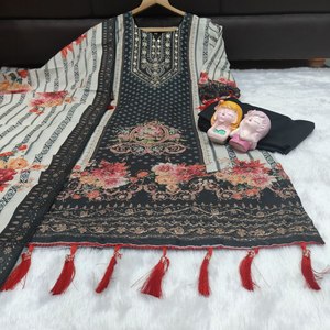 Conjunto de Kurti y Pantalón Bordado para Mujer Tallas Grandes con Detalles de Lentejuelas y Borlas, Ajuste Étnico Cómodo hasta la Talla 10XL - Product Image 5