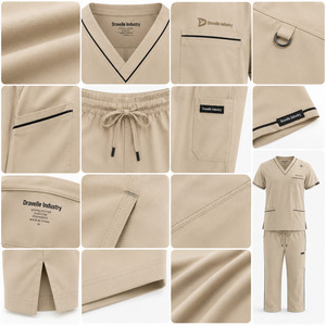 ชุดยูนิฟอร์มแพทย์แบบ unisex ยี่ห้อ Drawelle Industry เสื้อคอวีมีกระเป๋าและกางเกงคาร์โก้ สีเบจ ผ้าฝ้ายผสมโพลีเอสเตอร์ - Product Image 5
