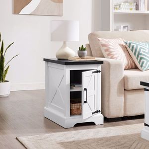 Farmhouse Rectangular End <b>Table</b> with Adjustable Storage Shelf <b>Rustic</b> Nightstand with Barn Door for Sofa <b>Side</b> Use - Product Image 1