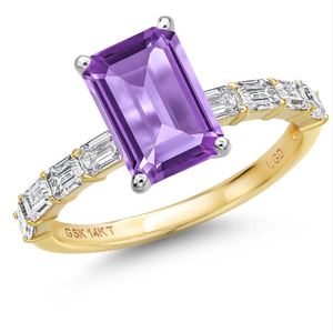 <b>Emerald</b> Cut Amethyst Engagement & Wedding <b>Ring</b> 14k Gold Plated 925 Sterling <b>Silver</b> Prong Setting Luxury Purple Gemstone - Product Image 1