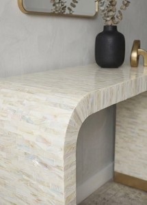 Mesa Consola Moderna con Incrustaciones de Hueso, Mesa de Entrada Blanca, Mesa de Sofá con Tapa de Madera Curvada, Muebles para Pasillo y Dormitorio - Product Image 4