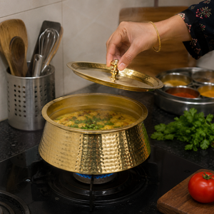 Olla de Cocina Tradicional de Latón Martillado con Tapa, Cazuela, Tazón para Servir, Utensilios de Cocina de Latón para Hoteles, Restaurantes y Servicios de Catering, Venta al por Mayor - Product Image 3