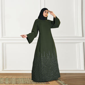 Abaya Modesta Nida con Panel Inferior Sólido, Silueta Holgada y Recta, Manga Larga, Atuendo Islámico para Mujer, Ropa de Noche para Oriente Medio, Ramadán, Uso Diario - Product Image 2