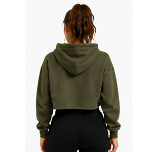 Sweat-shirt en molleton décontracté pour femme, coupe courte, vert olive, avec lettres brodées, manches longues, collection automne 2026, conception personnalisée OEM - Product Image 3