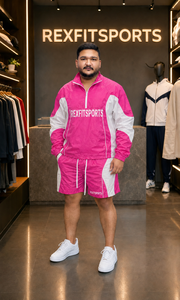 REXFIT SPORTS 2026 Pink <b>White</b> Crinkle Nylon Pullover Tracksuit Set Quarter Zip Windbreaker <b>Jacket</b> and Shorts Custom Sportswear - Product Image 5
