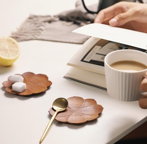 Wooden Flower Shape Coaster Handmade Wooden Drink Mat Wabi Sabi Design for Home <b>Table</b> Decoration for home - Product Image 4