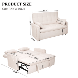 Divano Letto Convertibile Oversize 61 Pollici, Divanetto a 2 Posti con Tasche, Schienale Regolabile e Cuscini - Product Image 2