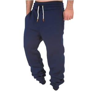 Wholesale Men's Navy Blue High Waist Sweatpants Side Pockets Elastic Waist Casual Joggers Winter Windproof Lightweight Knitted - Product Image 3