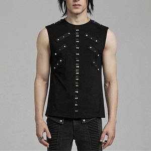 เสื้อกล้ามตาข่ายประดับหมุดสไตล์พังก์ร็อก กอธิค สตีมพังก์ สีดำสำหรับผู้ชาย ขายส่ง - Product Image 1