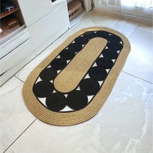 On Sale Oval Jute Bath Rug Geometric Pattern Braided Non Slip Rubber Backing Modern Style Flat Pile Bathroom Decor - Product Image 2