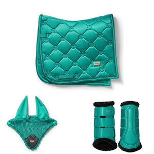 Juego de almohadillas para silla de montar Tough Tack para doma clásica, azul marino, acolchado de seda y algodón, <span class=keywords><strong>botas</strong></span> de montar cómodas, máscara antimoscas - Product Image 2