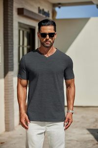 Camiseta Moderna para Hombre con Cuello en V, Informal, de Manga Corta, Ligera, de Algodón Jersey, Suave al Tacto, Cómoda, Ajustada, de Secado Rápido - Product Image 6