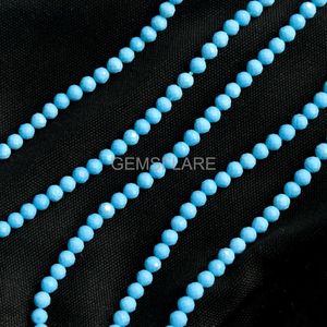Cuentas redondas microfacetadas de turquesa azul natural de 2 mm, cuentas de turquesa para la fabricación de joyería, venta al por mayor, cuentas sueltas facetadas con corte de diamante. - Product Image 2