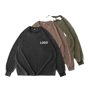 Custom <b>Logo</b> High Quality Wholesale 230grams Heavy 100% Cotton Washed Oversized Long Sleeve Acid Wash Vintage t Shirt - Product Image 1