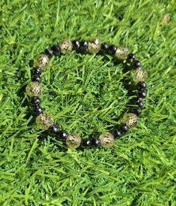 6 MM Black Round & Light Champagne Moissanite <b>Beads</b> <b>Bracelet</b> Hand Made - Product Image 3