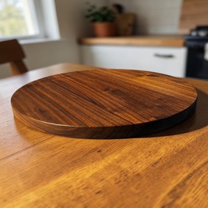 Plateau tournant rond en bois massif fait main, design minimaliste poli - Product Image 4