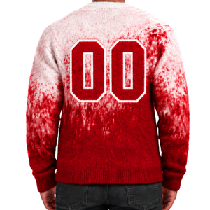 Pull en maille dégradé rouge écarlate et blanc pour homme, col rond, manches longues, personnalisé, streetwear décontracté, mode hiver - Product Image 2