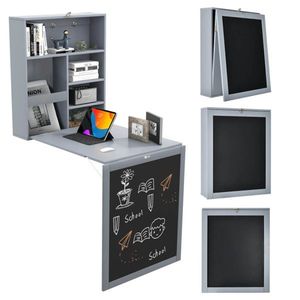 Scrivania per PC in Legno Grigio Moderno, Tavolo Pieghevole da Parete per Laptop, per Ufficio, Scuola, Hotel o Soggiorno - Product Image 1